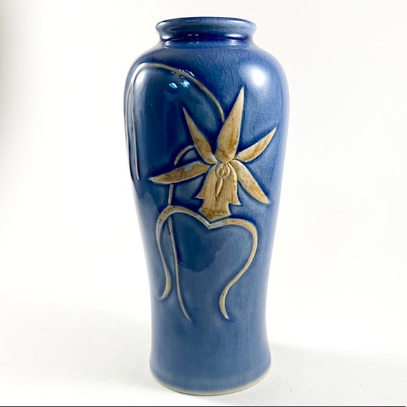 Vintage blue glazed stoneware vase